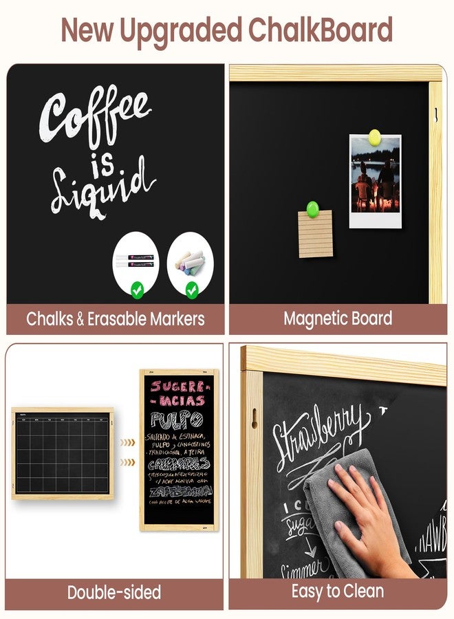 Chezerra 2-in-1 Double-Sided Magnetic Chalkboard 24"x16", Chalk Calendar Board & Large Blackboard for Kitchen & Home Decor, Schedule, Menu, Back-to-School Gift - Hanging Chalk Board with 2 Liquid Pens, Wood - Image 4