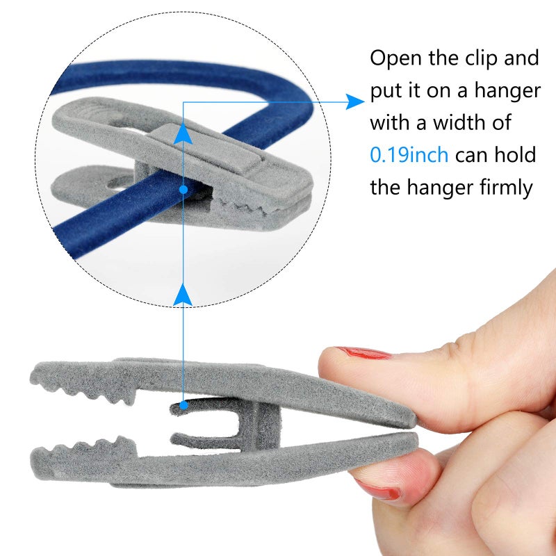 Tinfol Velvet Hangers Clips  50Pack Gray Pants Velvet Clips  Clothes Hanger Clip  Large Opening Clip Strong Finger Flocked Clips Perfect for Use with Slim-line Clothes Velvet Hangers - Image 2