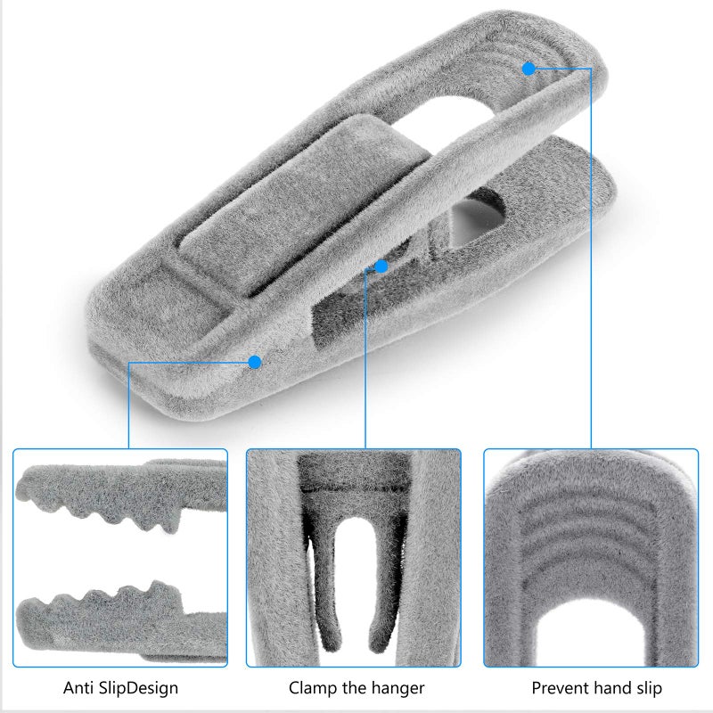 Tinfol Velvet Hangers Clips  50Pack Gray Pants Velvet Clips  Clothes Hanger Clip  Large Opening Clip Strong Finger Flocked Clips Perfect for Use with Slim-line Clothes Velvet Hangers - Image 4