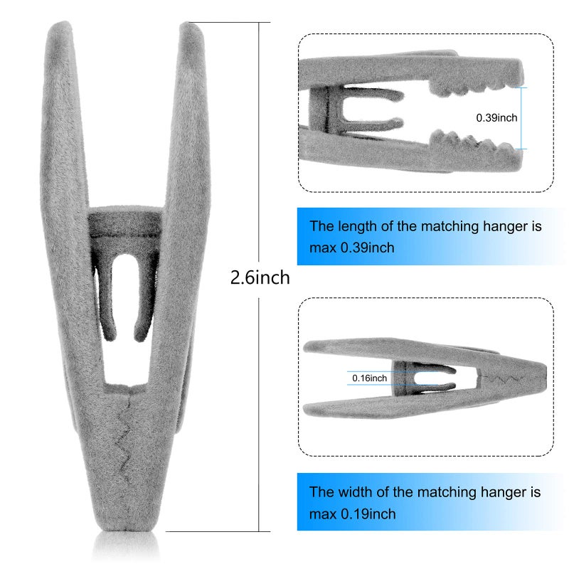 Tinfol Velvet Hangers Clips  50Pack Gray Pants Velvet Clips  Clothes Hanger Clip  Large Opening Clip Strong Finger Flocked Clips Perfect for Use with Slim-line Clothes Velvet Hangers - Image 3