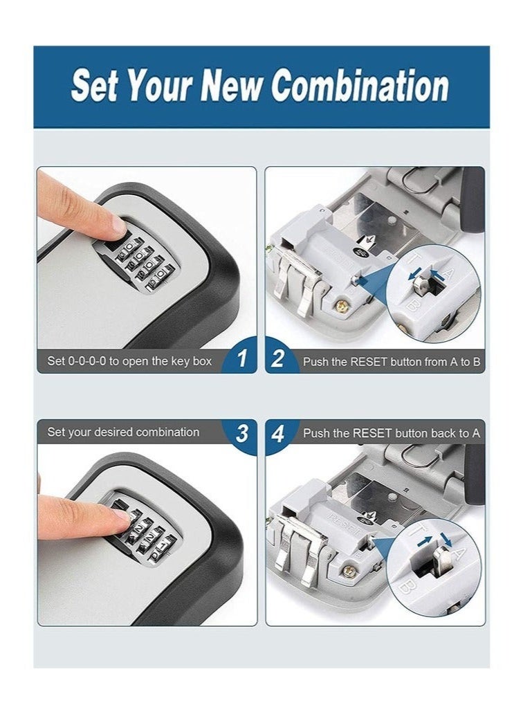 Happy Home Key Lock Box, 4 Digit Combination Key Storage Safe Lockbox, Waterproof Wall Mount Key Safe Box Hide 5 Keys for Indoor, Outdoor, Home, Office, Gray and Schools - Image 4
