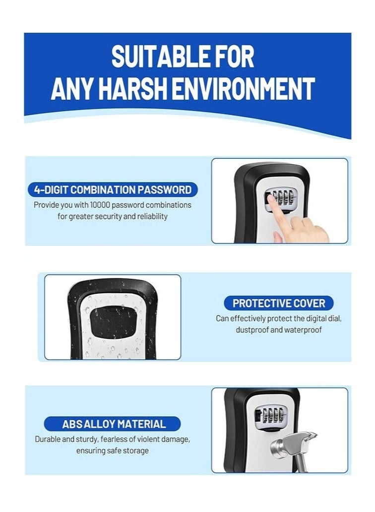 Happy Home Key Lock Box, 4 Digit Combination Key Storage Safe Lockbox, Waterproof Wall Mount Key Safe Box Hide 5 Keys for Indoor, Outdoor, Home, Office, Gray and Schools - Image 3