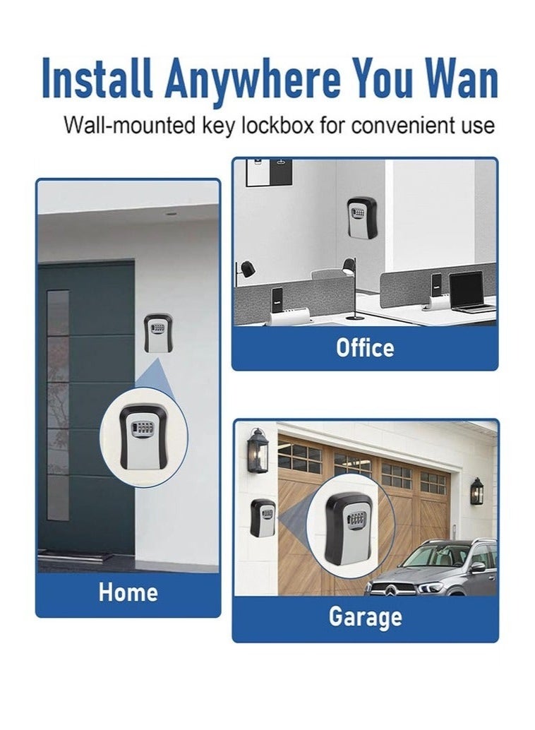 Happy Home Key Lock Box, 4 Digit Combination Key Storage Safe Lockbox, Waterproof Wall Mount Key Safe Box Hide 5 Keys for Indoor, Outdoor, Home, Office, Gray and Schools - Image 5