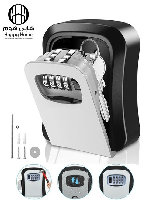 Key Lock Box, 4 Digit Combination Key Storage Safe Lockbox, Waterproof Wall Mount Key Safe Box Hide 5 Keys for Indoor, Outdoor, Home, Office, Gray and Schools