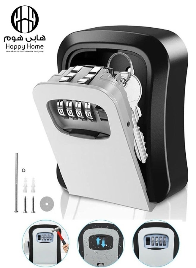 Happy Home Key Lock Box, 4 Digit Combination Key Storage Safe Lockbox, Waterproof Wall Mount Key Safe Box Hide 5 Keys for Indoor, Outdoor, Home, Office, Gray and Schools - Image 1