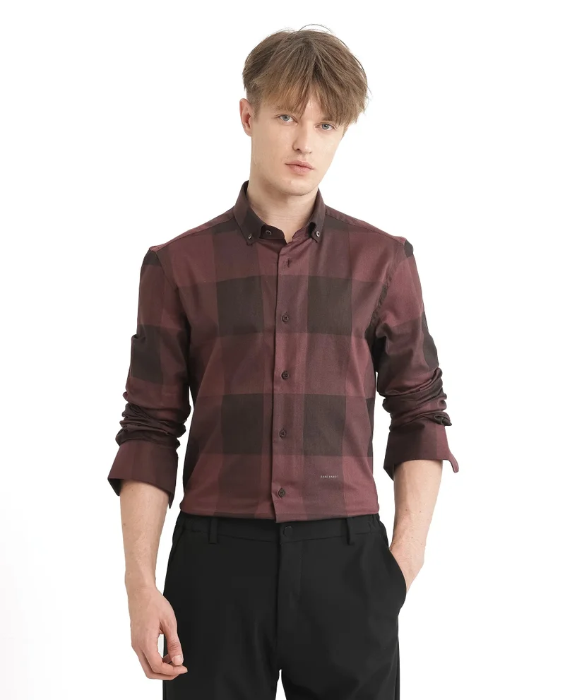 Rare Rabbit Rare Rabbit Men Bruce Maroon Cotton Polyester Fabric Full Sleeves Collared Neck Button Closure Plain Shirt