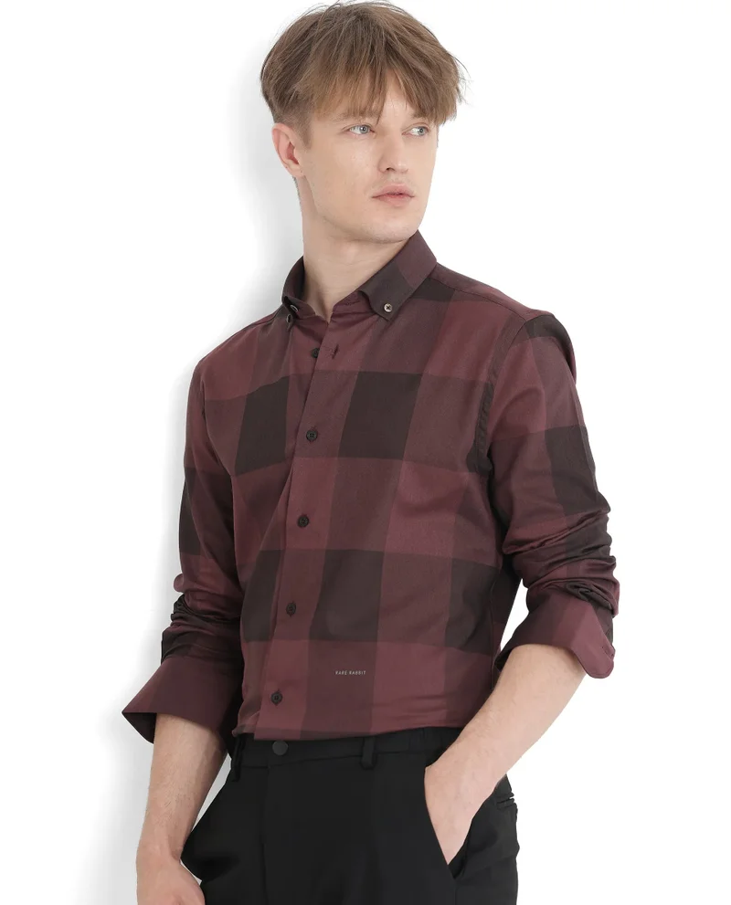 Rare Rabbit Rare Rabbit Men Bruce Maroon Cotton Polyester Fabric Full Sleeves Collared Neck Button Closure Plain Shirt