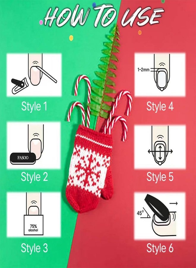 GRITOSE 24Pcs Black Christmas Press on Nails Medium Fake Nails Glitter Square False Nails with Snowman Snowflake Christmas Tree Design Acrylic Nails Press ons Christmas Glue on Nail Artificial Nail for Women - Image 5