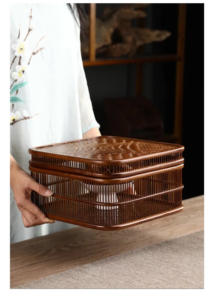Bamboo woven square hollow storage box hollow decorative box - Image 1