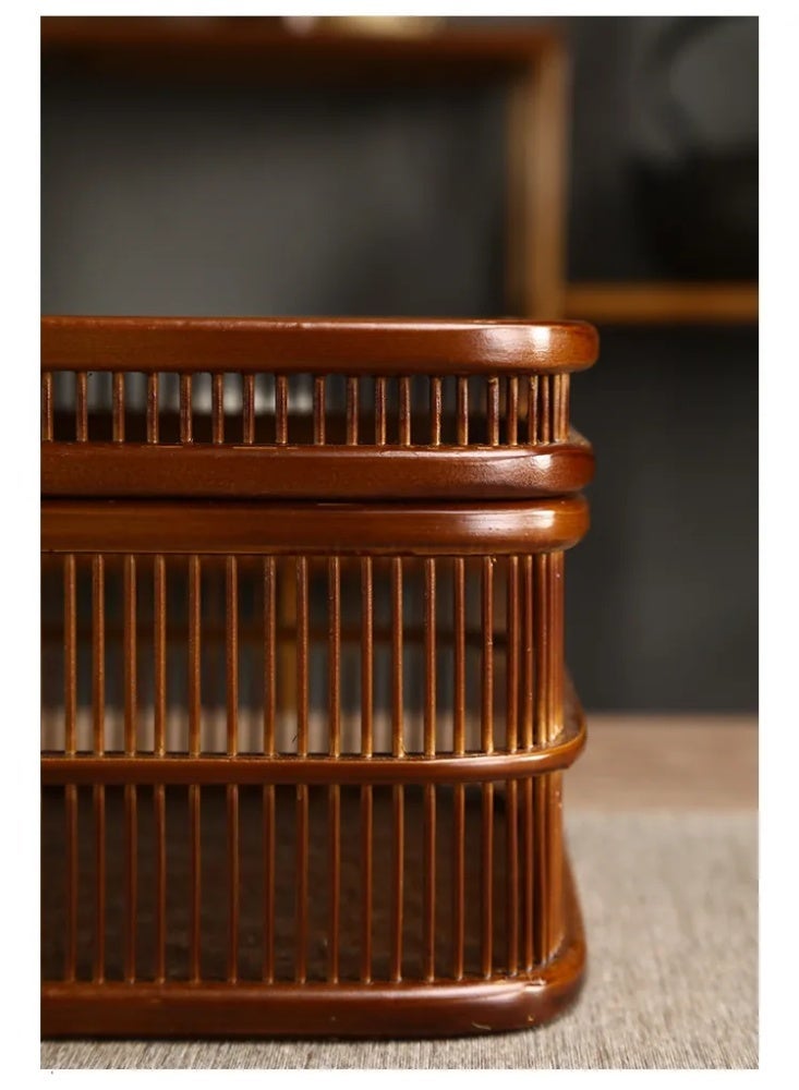 Bamboo woven square hollow storage box hollow decorative box - Image 3