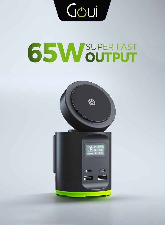 Goui 65W Boost Desktop Wireless Charger – 4-Port Fast Charging Station with PD & QC 3.0, 15W Wireless Charging (Qi & MagSafe Compatible), Digital Display, Multi-Device Charging Hub for Home & Office Black - Image 1