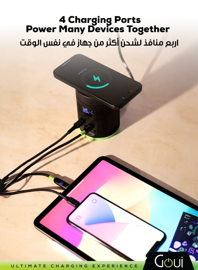 Goui 65W Boost Desktop Wireless Charger – 4-Port Fast Charging Station with PD & QC 3.0, 15W Wireless Charging (Qi & MagSafe Compatible), Digital Display, Multi-Device Charging Hub for Home & Office Black - Image 4