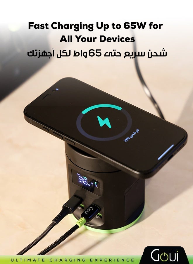 Goui 65W Boost Desktop Wireless Charger – 4-Port Fast Charging Station with PD & QC 3.0, 15W Wireless Charging (Qi & MagSafe Compatible), Digital Display, Multi-Device Charging Hub for Home & Office Black - Image 3