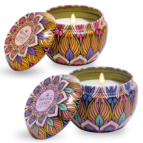 BRYAN  CANDY Bryan & Candy Scented Candles Gift Set for Men & Women,60gm Each Soy Wax Eco-Friendly Printed Tin, Pack of 2 (Lavender Citrus & Bulgarian Rose) - Image 1