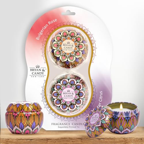BRYAN  CANDY Bryan & Candy Scented Candles Gift Set for Men & Women,60gm Each Soy Wax Eco-Friendly Printed Tin, Pack of 2 (Lavender Citrus & Bulgarian Rose) - Image 2