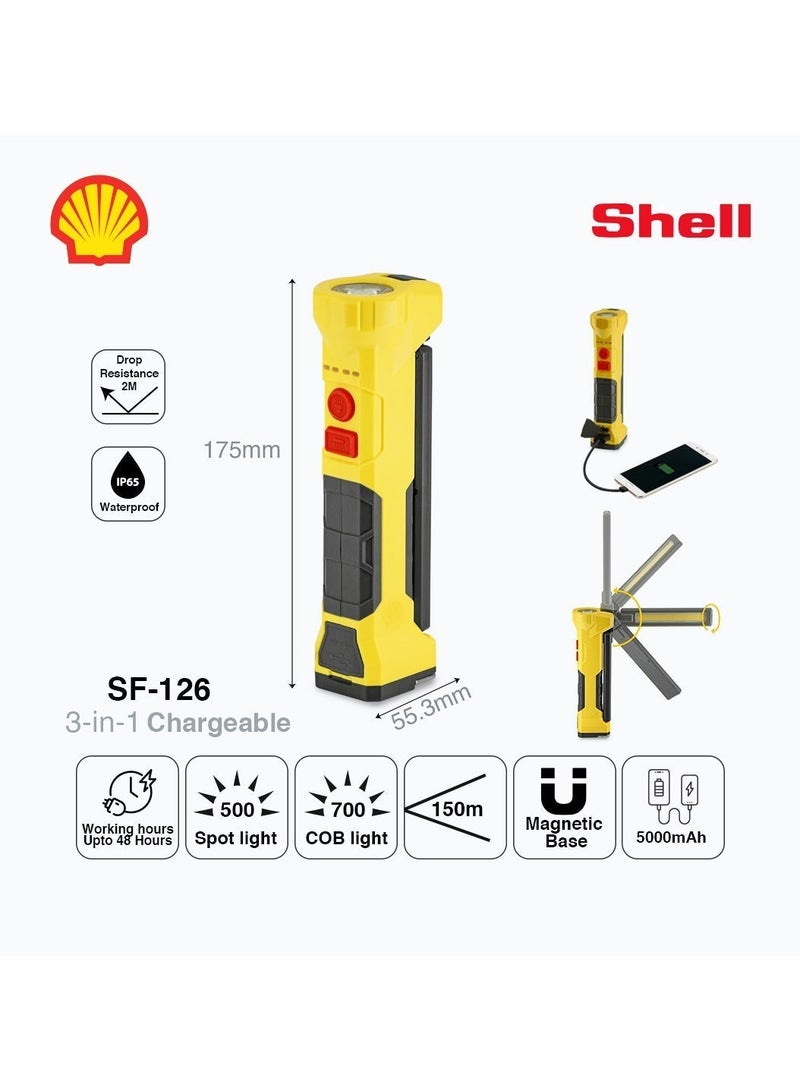Shell automotive SHELL Rechargeable LED Work Light | 3-in-1 COB Floodlight & Spotlight | 5000mAh Power Bank | Magnetic Base | Foldable & Rotatable | IP65 Waterproof | for Garage, Car, Camping & Outdoor Use - Image 3