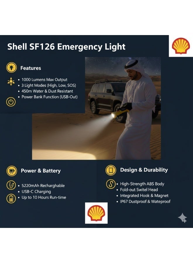 Shell automotive SHELL Rechargeable LED Work Light | 3-in-1 COB Floodlight & Spotlight | 5000mAh Power Bank | Magnetic Base | Foldable & Rotatable | IP65 Waterproof | for Garage, Car, Camping & Outdoor Use - Image 2