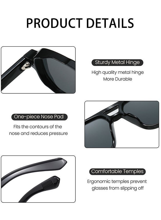 CIKJUK Aviator Sunglasses Men Women Double Bridge Classic Sun Glasses Retro Men's Women's Sunglass rectangular Mens Shades UV400 Protection Sun Glas Vintage Man Eyewear Black - Image 5