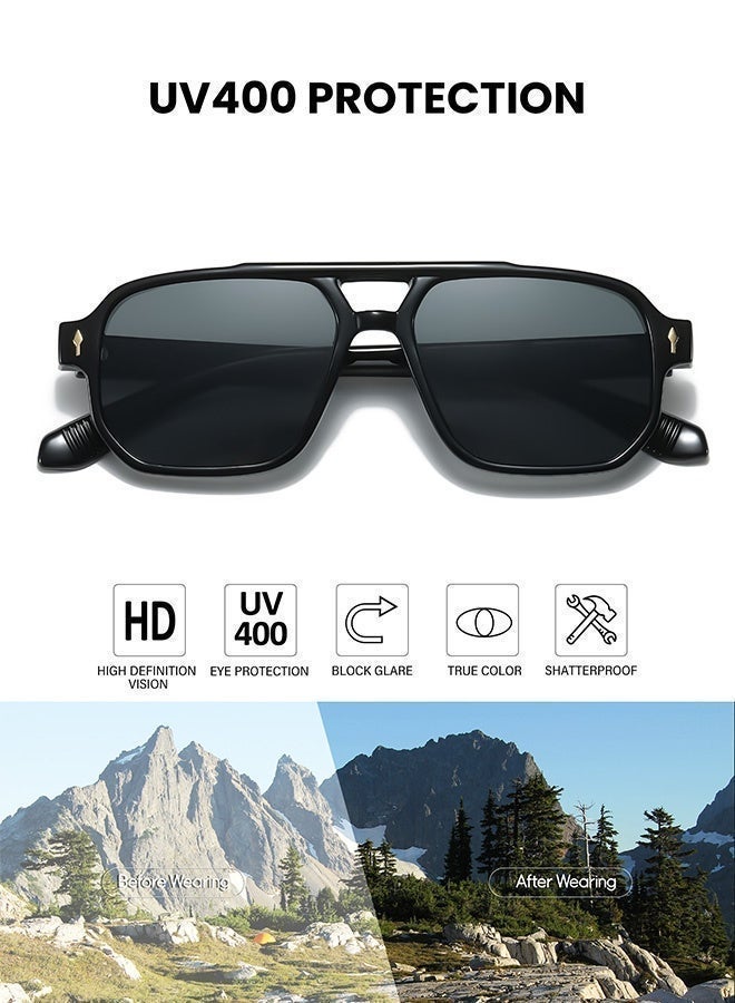 CIKJUK Aviator Sunglasses Men Women Double Bridge Classic Sun Glasses Retro Men's Women's Sunglass rectangular Mens Shades UV400 Protection Sun Glas Vintage Man Eyewear Black - Image 4