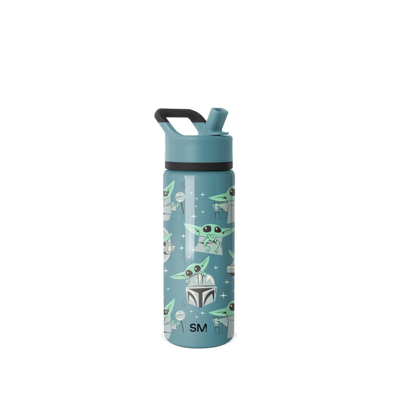 Simple Modern Kids Summit Water Bottle with Straw Lid | Star Wars Baby Yoda Grogu 18oz Stainless Steel Cup Insulated Tumbler for Boys, Girls, School | Grogu Doodle - Image 1