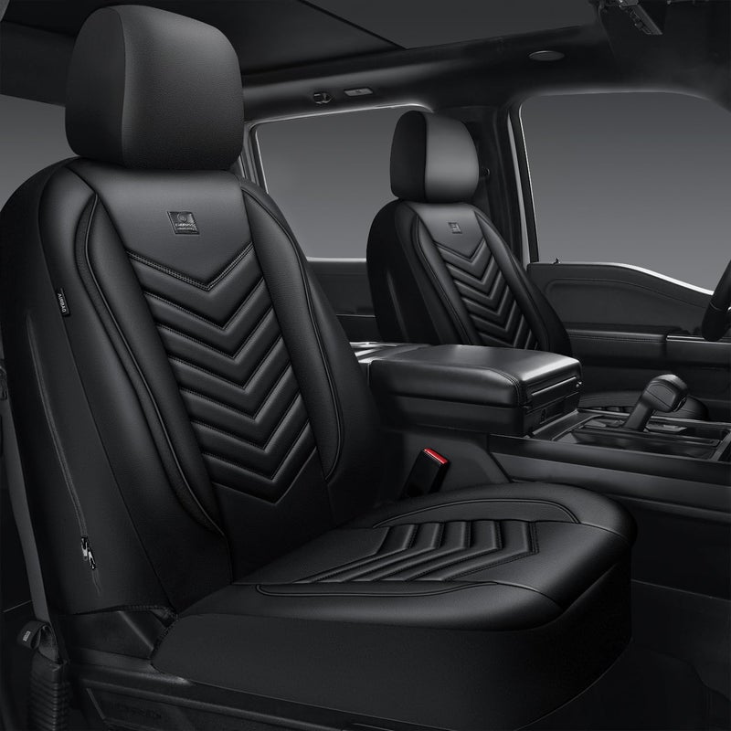 CAR PASS 3D Foam Faux Leather Seat Covers Front SeatsWaterproof Leather Front Seat Cover for CarsLuxury Universal Fit for SUV Truck Sedan Automotive Armrest Airbag Compatible AntiSlip Black - Image 2
