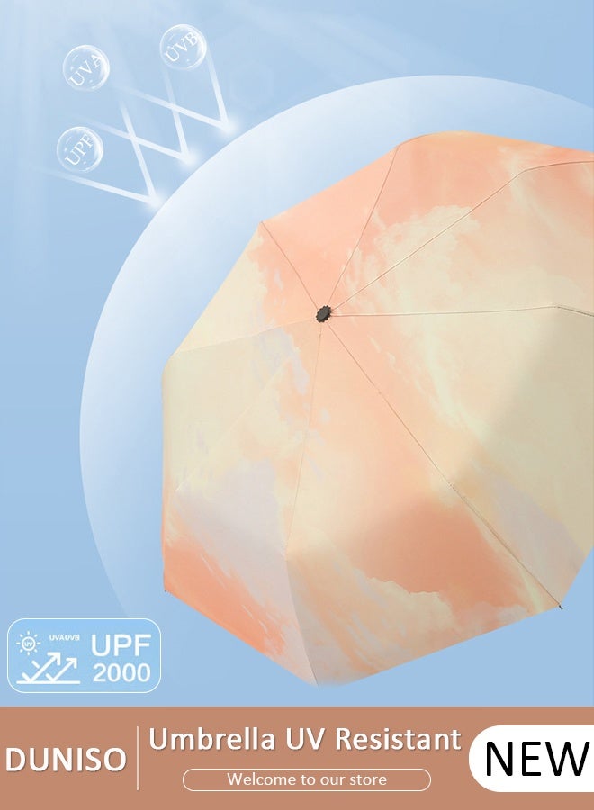 DUNISO Windproof Folding Travel Umbrella, Anti-UV Sun Protection Rainproof Umbrella, Compact Portable Windproof Umbrella for Women's - Image 1