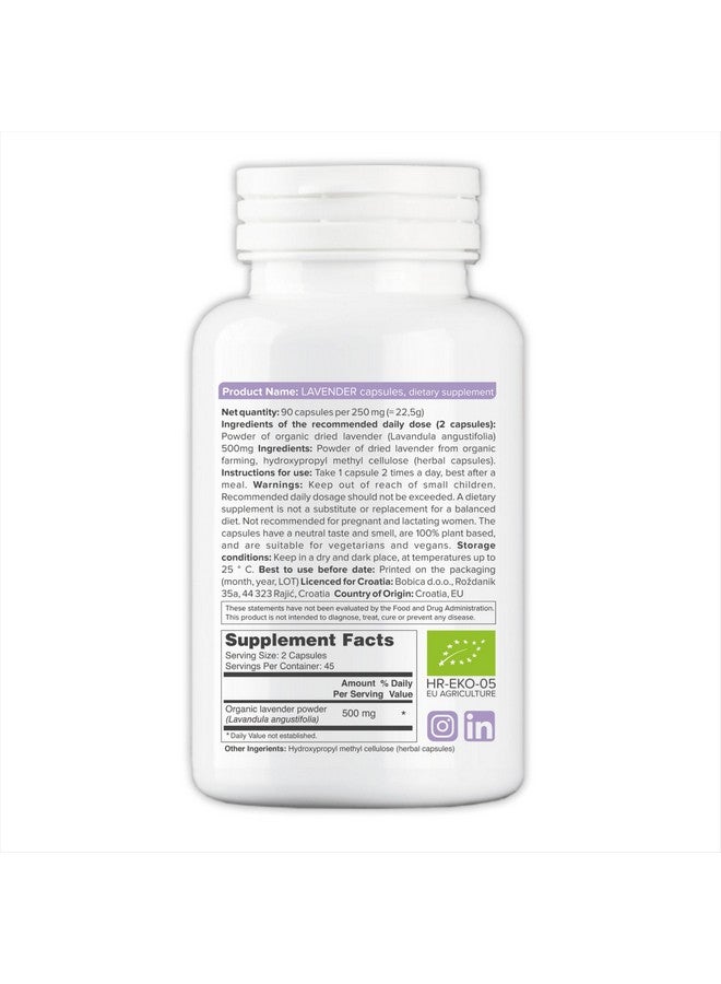 B. Organic Lavender Capsules - Lavender Pills for Relaxation and Balance - Calming Pills for Humans to Support a Calm Mind and Body - Natural Supplement - GMO-Free, Gluten-Free - 90 Vegan Capsules - Image 2