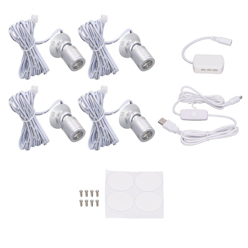 4 قطعات من مصابيح الانارة المركزية LED 5V قابلة للتعديل للسطوع USB مصباح بسيط صغير للعروض الجواهر البوابة مدخل اللون الفضي ضوء طبيعي - Image 1