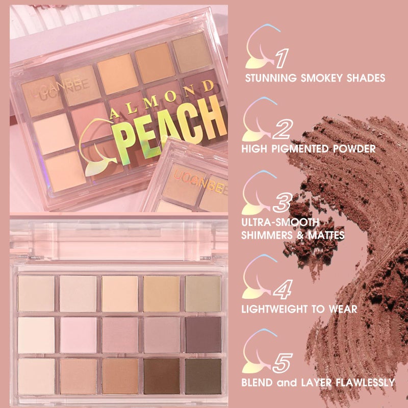 UCANBE Neutral Matte Eyeshadow Palette, 15 Colors Nude Taupe Rose Brown Eye Makeup Pallet, Natural Warm Tone High Pigmented Blendable & Buildable Sombras De Ojos Gift Kit - Image 2