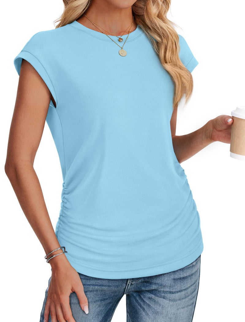 SAMPEEL Womens Summer Tops 2026 Spring Outfits Dressy Casual Shirts Teen Girl Clothes Ladies Blouses Work Blue L - Image 3