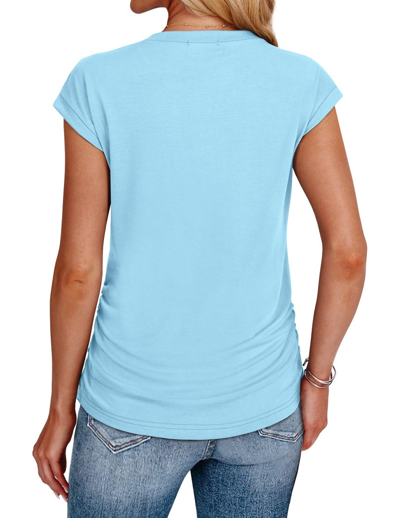 SAMPEEL Womens Summer Tops 2026 Spring Outfits Dressy Casual Shirts Teen Girl Clothes Ladies Blouses Work Blue L - Image 5