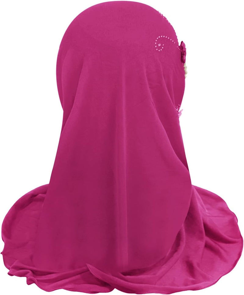 NICEYST Girls Ice Silk Muslim Khimar Hijab Headscarf Flower Arab Scarf Shawls Neck Wrap Islamic Head Wrap for Age 2-7 Years - Image 4