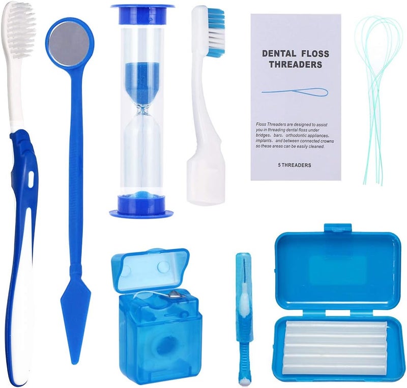 Ceonam Braces Cleaning Kit for Teeth, Portable Orthodontic Toothbrush Kit Oral Care Dental Travel Kit - Interdental Brush Dental Wax Dental Floss Toothbrush Box (Blue) - Image 1