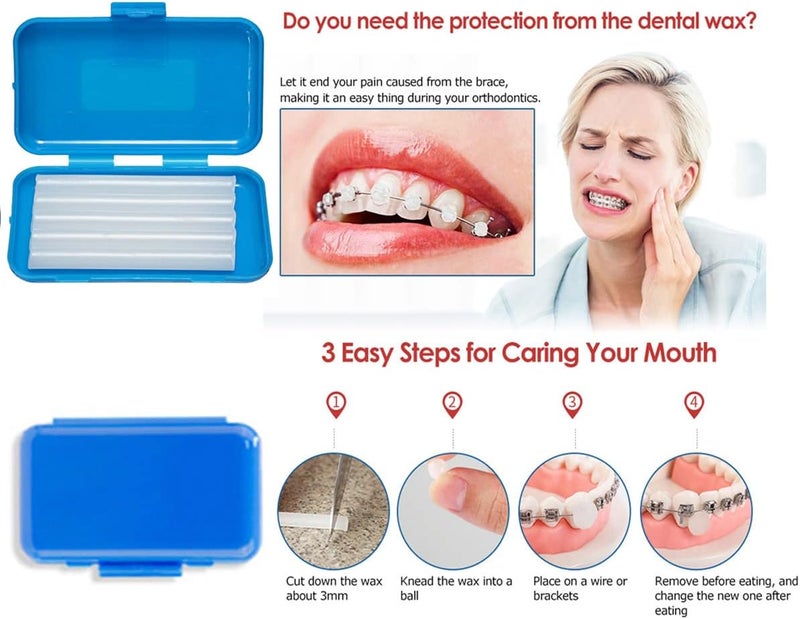 Ceonam Braces Cleaning Kit for Teeth, Portable Orthodontic Toothbrush Kit Oral Care Dental Travel Kit - Interdental Brush Dental Wax Dental Floss Toothbrush Box (Blue) - Image 3