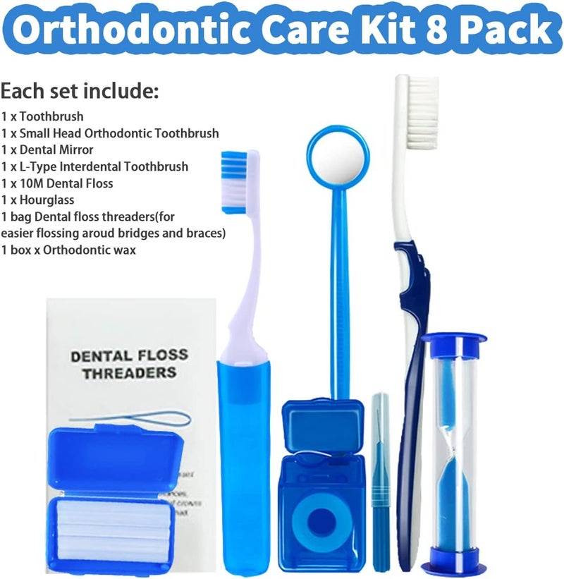 Ceonam Braces Cleaning Kit for Teeth, Portable Orthodontic Toothbrush Kit Oral Care Dental Travel Kit - Interdental Brush Dental Wax Dental Floss Toothbrush Box (Blue) - Image 2
