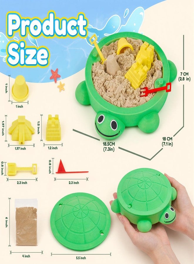 Aodomis 7.1 in Desktop Turtle Sandbox with Lid -17Pcs MINI Desk Zen Garden Kit with Varied Molds, Tools & Sand, Mini Zen Garden for Desk, Stress Relief Desk Toys Gifts for Office for Adults (Turtle) - Image 2