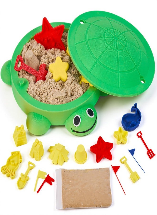 Aodomis 7.1 in Desktop Turtle Sandbox with Lid -17Pcs MINI Desk Zen Garden Kit with Varied Molds, Tools & Sand, Mini Zen Garden for Desk, Stress Relief Desk Toys Gifts for Office for Adults (Turtle) - Image 1