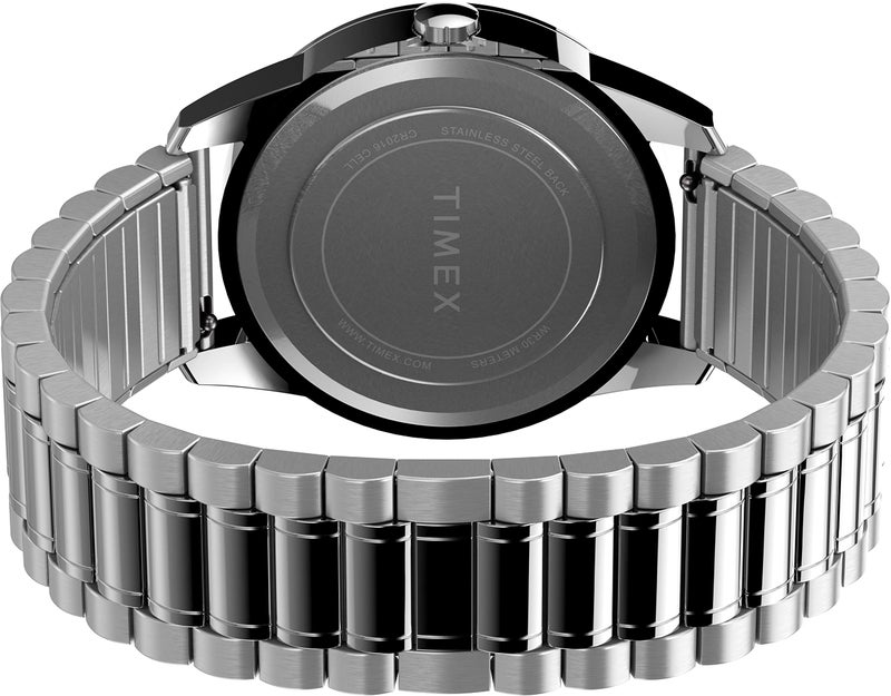 Timex Men's South Street Sport 36mm Watch Box Set â€“ Silver-Tone Case Black Dial with Silver-Tone Expansion Band + Black Leather Strap - Image 2