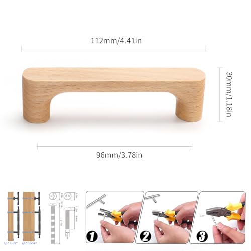 Evionlin 378 in Beech 6 pcs Round Wooden Drawer Pulls cabinets Handle Kitchen Door - Image 3