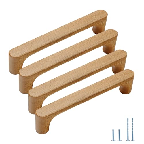 Evionlin 378 in Beech 6 pcs Round Wooden Drawer Pulls cabinets Handle Kitchen Door - Image 1