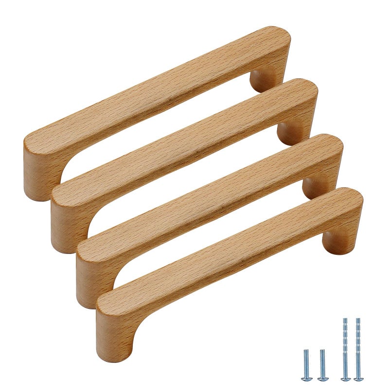 Evionlin 378 in Beech 6 pcs Round Wooden Drawer Pulls cabinets Handle Kitchen Door - Image 2