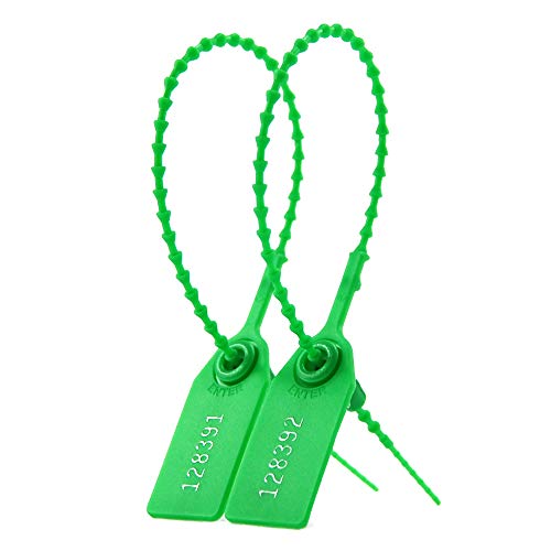 EASY Plastic Security Seals Tamper Evident Tags Self Locking Zip Ties Numbered Pull Tight Signage 250mm for Fire Extinguisher Truck Pack of 100 (Green) - Image 3
