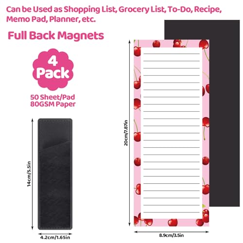 Thboxes 4 Pack Magnetic Note Pad for Fridge, Totally 200 Sheets Grocery List Magnet Pad for Refrigerator Magnetic Shopping List Pad with Pen Holder（Fruit Design） - Image 2