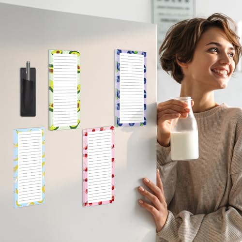 Thboxes 4 Pack Magnetic Note Pad for Fridge, Totally 200 Sheets Grocery List Magnet Pad for Refrigerator Magnetic Shopping List Pad with Pen Holder（Fruit Design） - Image 5