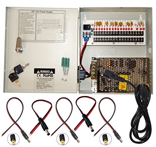 Evertech 16 Channel 12 Volt DC Output CCTV Distributed Power Supply Box for Security Camera with 18 Pcs. DC Male Pigtail - Image 1