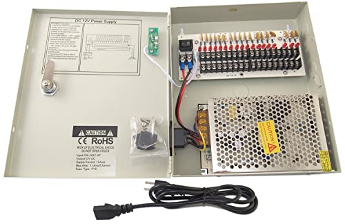 Evertech 16 Channel 12 Volt DC Output CCTV Distributed Power Supply Box for Security Camera with 18 Pcs. DC Male Pigtail - Image 5