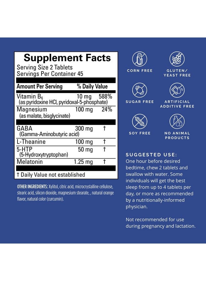 برينمد BRAINMD يساعدني على النوم بشكل طبيعي - 90 قرصًا للمضغ - مع الميلاتونين، وL-Theanine، والمغنيسيوم، وGABA، وفيتامين B6، و5-HTP - خالٍ من الغلوتين - 45 حصة - Image 2