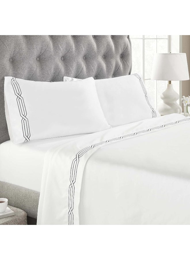 Superior SUPERIOR Egyptian Cotton 1200 Thread Count Embroidered Sheet Set, Includes 1 Deep Pocket Elasticized Fitted Sheet, 1 Flat Sheet, 2 Pillowcases, Bedding Essentials Decor, King, White/Charcoal  - Image 1