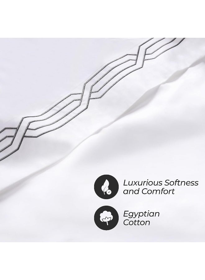 Superior SUPERIOR Egyptian Cotton 1200 Thread Count Embroidered Sheet Set, Includes 1 Deep Pocket Elasticized Fitted Sheet, 1 Flat Sheet, 2 Pillowcases, Bedding Essentials Decor, King, White/Charcoal  - Image 3