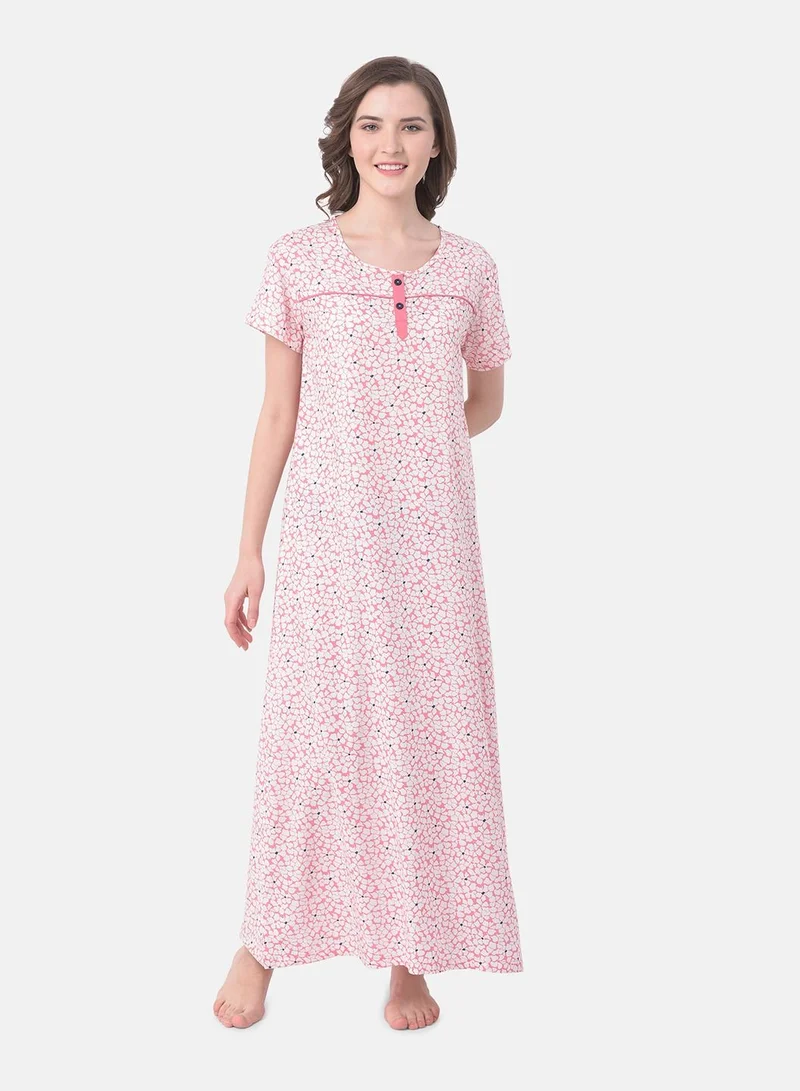 كلوفيا Clovia Pretty Florals Long Nighty in Baby Pink - Rayon